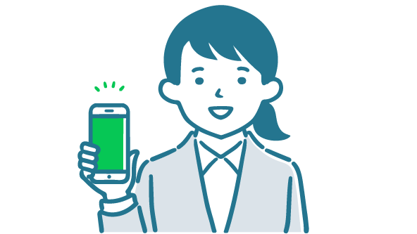 LINEで鉄道応援団に入会した女性がスマホをこちらに見せているイラスト